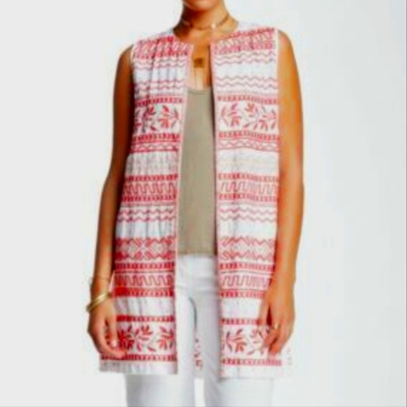 Johnny Was Dhalla Slim Embroidered Linen Bohemian Cardigan Vest Women's Size L - Picture 1 of 7